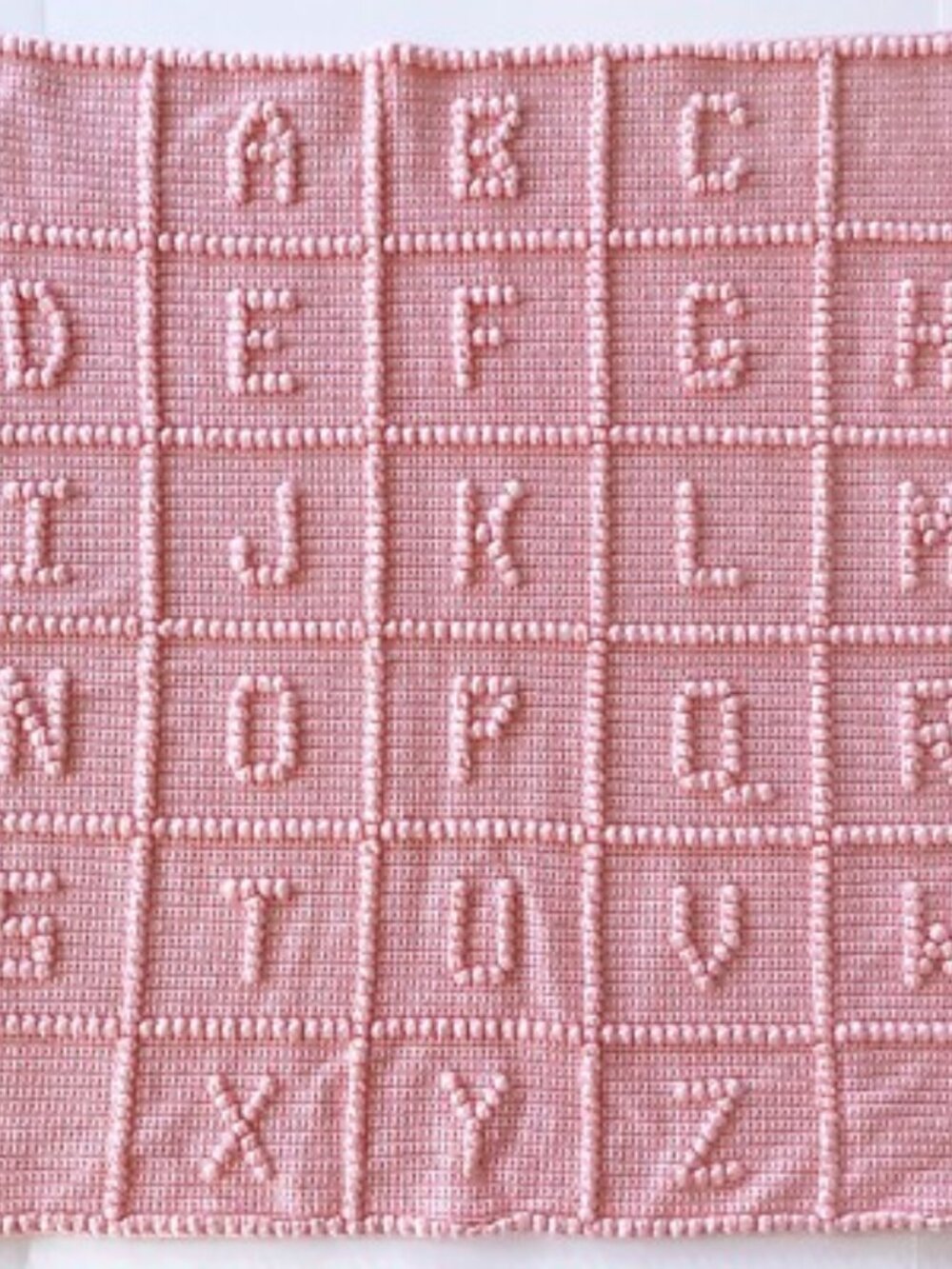 Vintage Handmade Crochet ABC Alphabet Baby Blanket – Pink Bobble Stitch